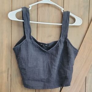 Grade And Gather Gray Gauze Textured Crop Top